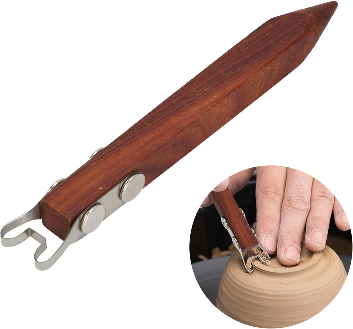 Pottery Trimming Tool for Clay & Ceramics Bottom Foot, Clay Wheel Throwing Carving Scraper, Stainless Steel Shapers with Red Sandalwood Handle – Ideal for Bowl, Cup & Vase Base Trimming (6mm Width)
