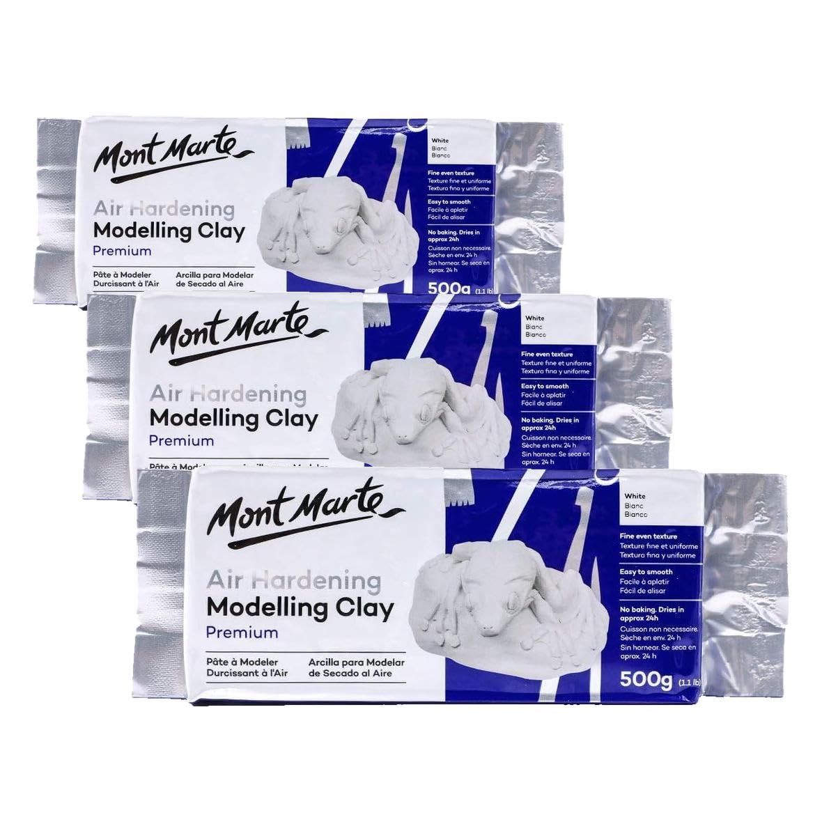 Mont Marte Grey Air Hardening Modeling Clay, 500g (1.1lb). Dries in Approximately 24 Hours. Suitable for Sculptors and Modelers of All Skill Levels.