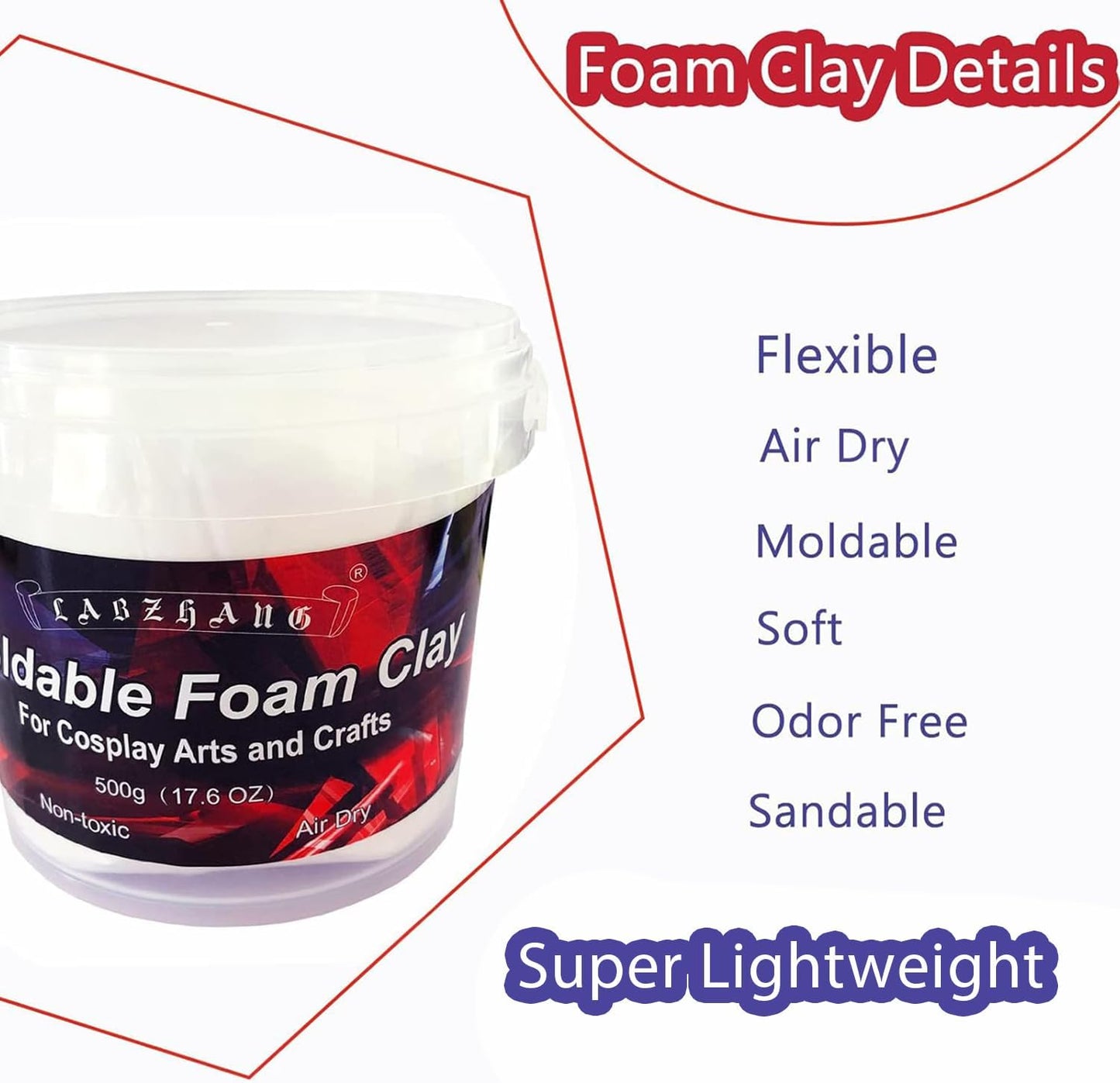 500g White Cosplay Foam Clay Lightweight Sculpting Foam, Air Dry Clay
