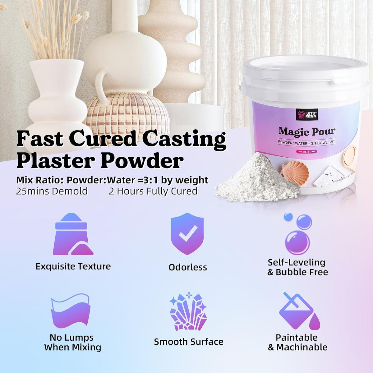 LET'S RESIN Resin Casting Powders 3000g,20~30 Minutes De-Mold Ceramic Resin