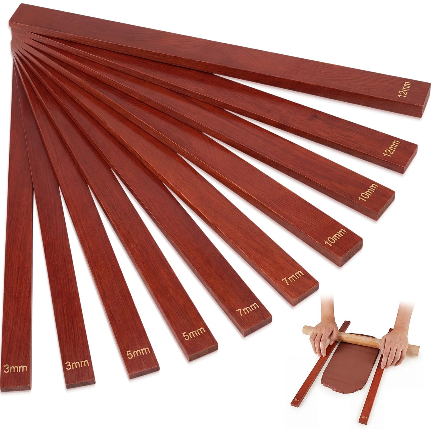 Sasylvia 10 Pcs Clay Pottery Rolling Pin Guides,5 Size,Wood Color