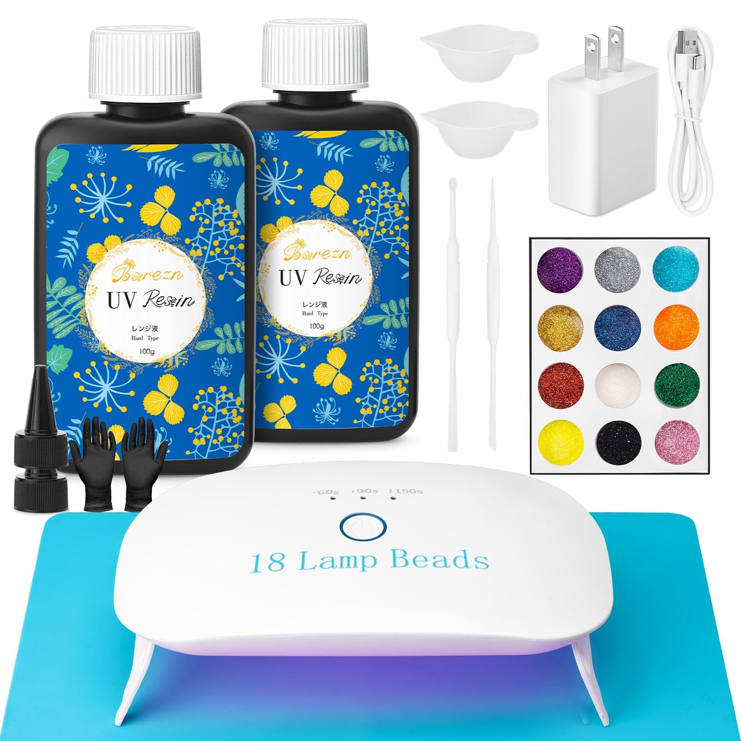 Bsrezn 200g UV Resin Kit with Light, Clear UV Epoxy Resin Cure for Jewelry
