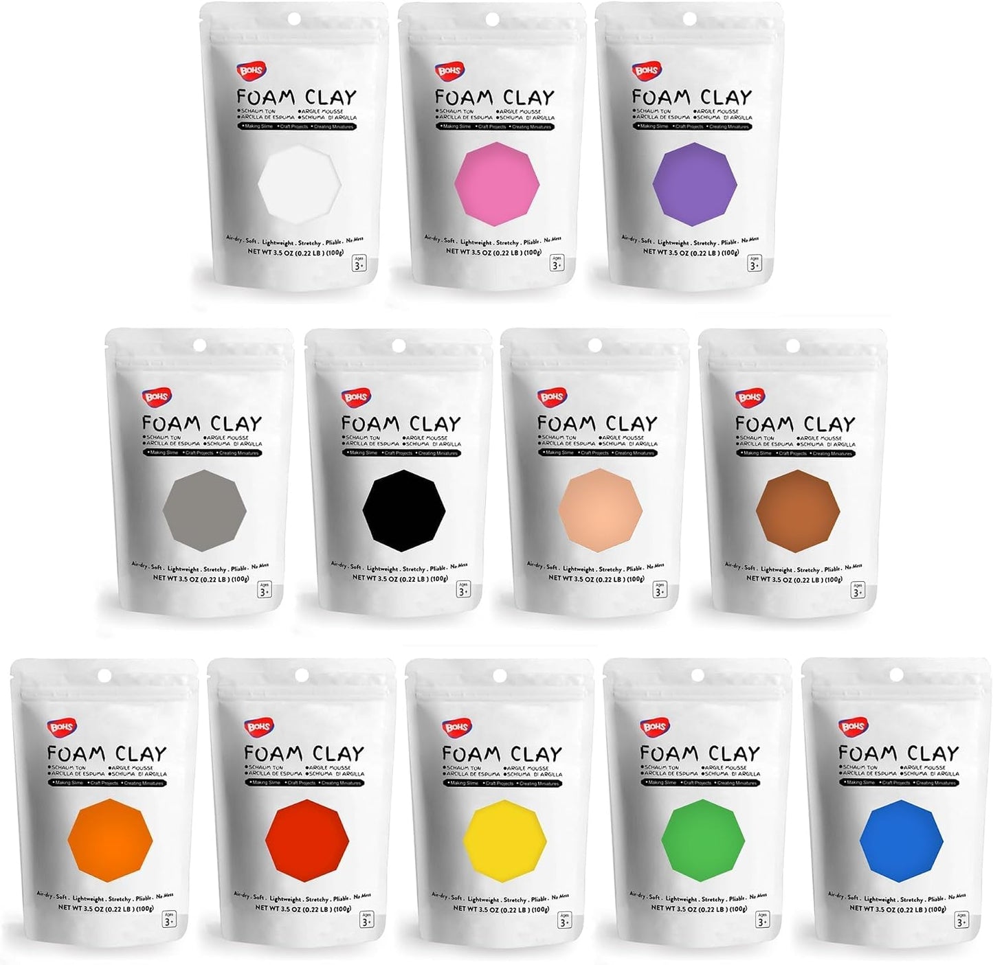 BOHS Foam Clay, 12 Colors, Air Dry Modeling Clay, 2.65 lb