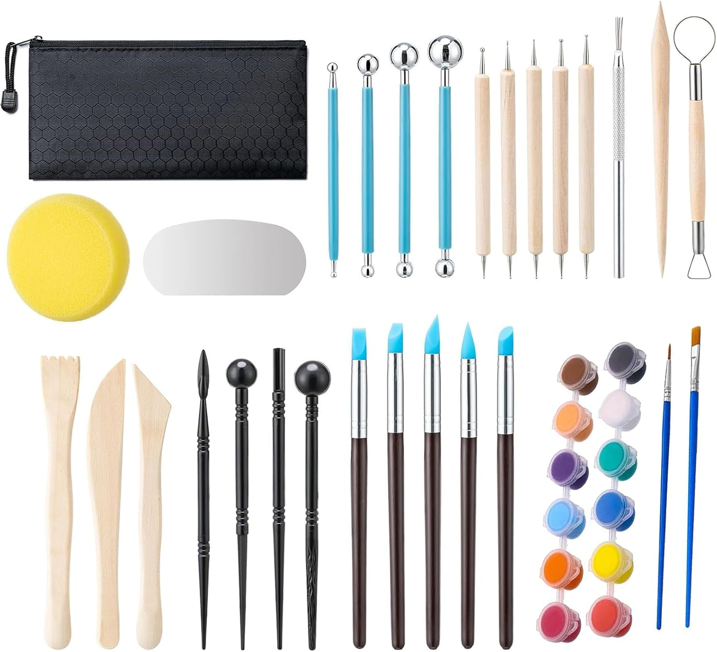 10 lb White Natural Air-Dry Clay + 30 pcs Pottery Tools + Storage Box,Ideal for Wheel Throwing,Hand Building,Sculpting;Great for All Skill Levels;Whiteware Clay for Pottery (White 10LB)