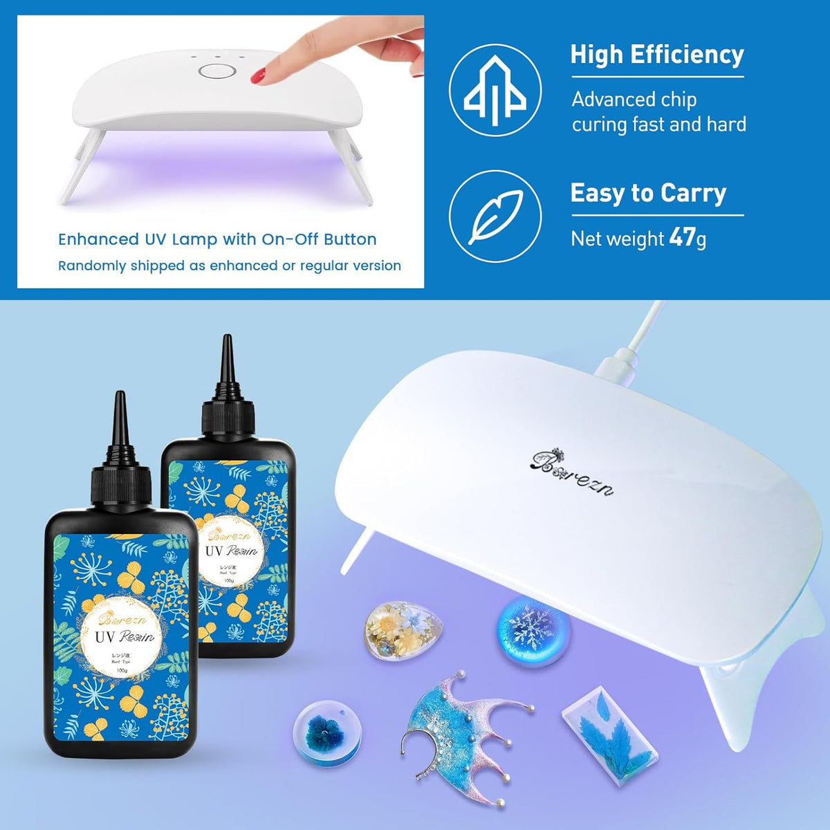 Bsrezn 200g UV Resin Kit with Light, Clear UV Epoxy Resin Cure for Jewelry