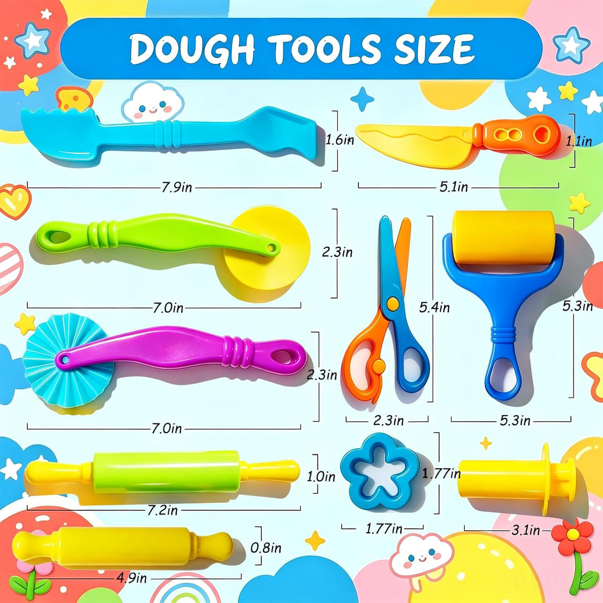 Dough and Clay Play Tools Kit for Kids, Modeling Clay Accessories for Toddlers, Animal Cutters with DIY Rollers & Safety Scissors, Dough Extruder Easy Squeeze for Kids, Ideal Home Play & Baking Set