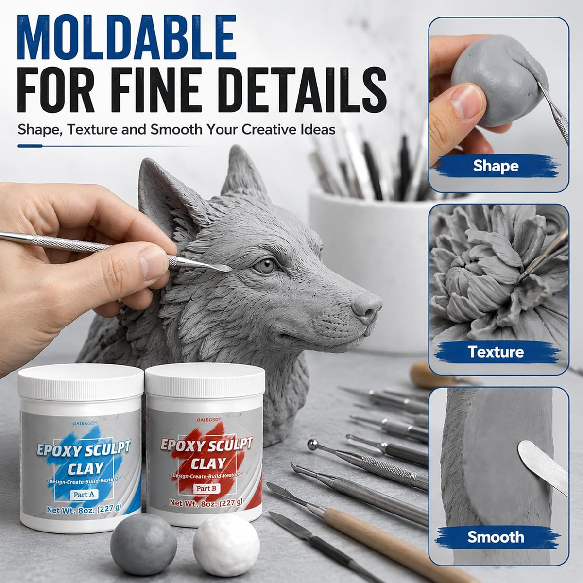 1 lb White Epoxy Putty Sculpt Clay, 2 Part Self Hardening Modeling Clay