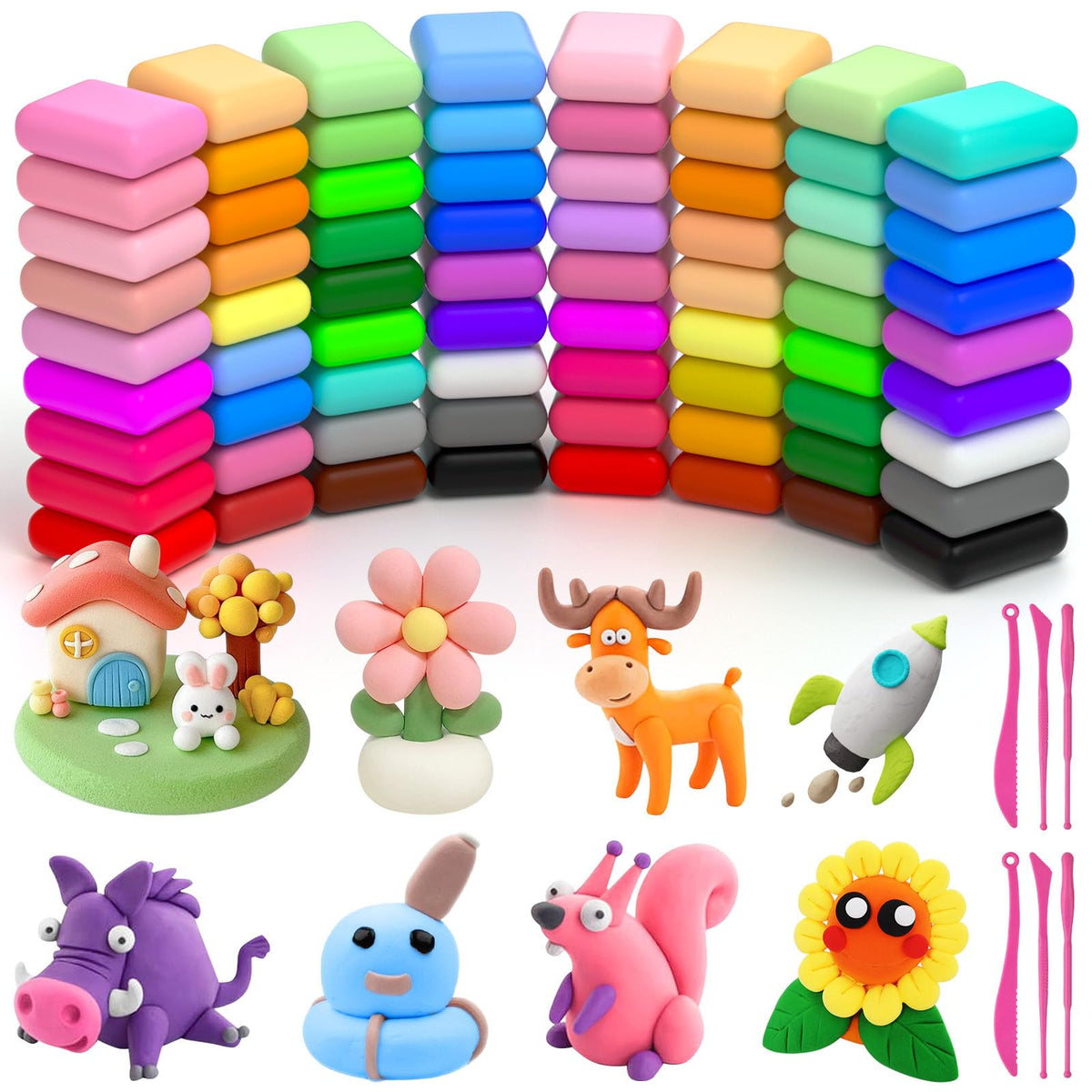 Ainiv Air Dry Clay Kit, 60 Colors DIY Model Magic Clay for Kids