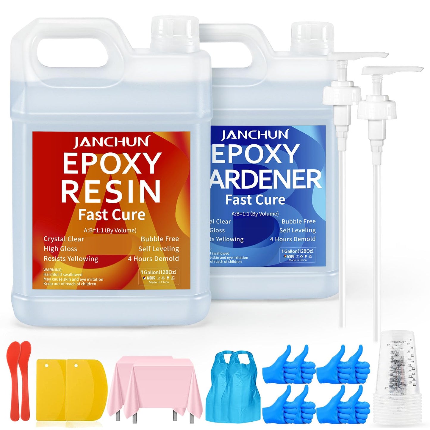 JANCHUN Crystal Clear Epoxy Resin Kit 16oz, Bubble-Free, Anti-Yellowing, Self Leveling Easy Mix 1:1 Coating and Casting Resin for Table Top, Molds, Tumbler Crafts, Painting, Jewelry, DIY Gifts