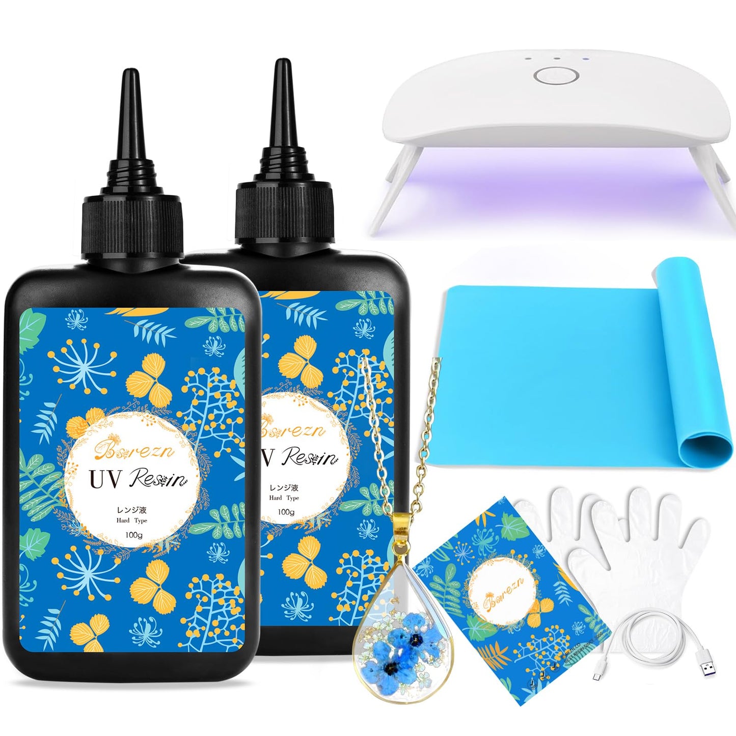 Bsrezn 200g UV Resin Kit with Light, Clear UV Epoxy Resin Cure for Jewelry