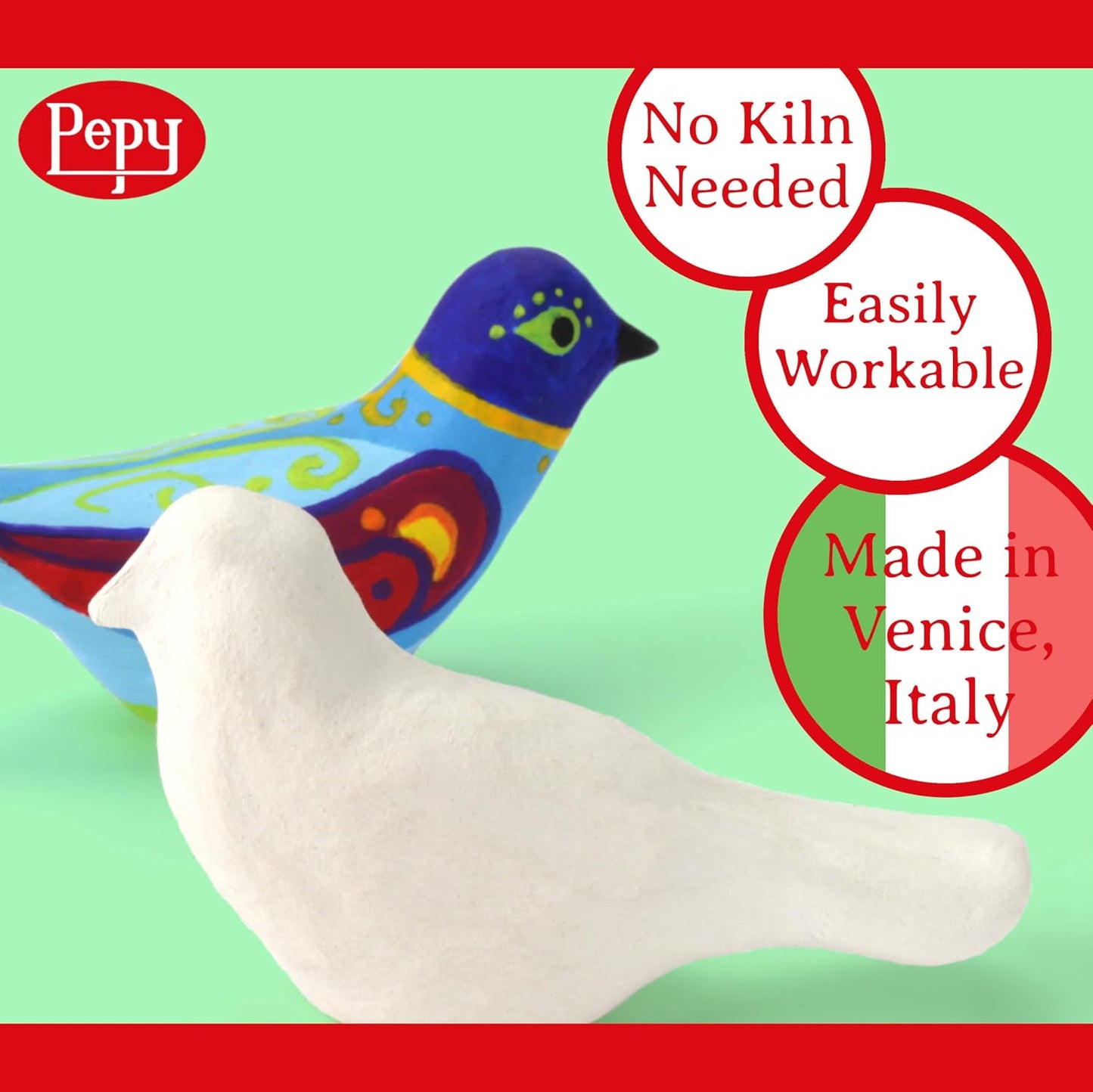 Pepy Premium European Air Dry Modeling Clay White 2.2 lb Bar, Easy to Use Air-Hardening Clay for Classroom and Montessori Sculpting and Crafts Projects