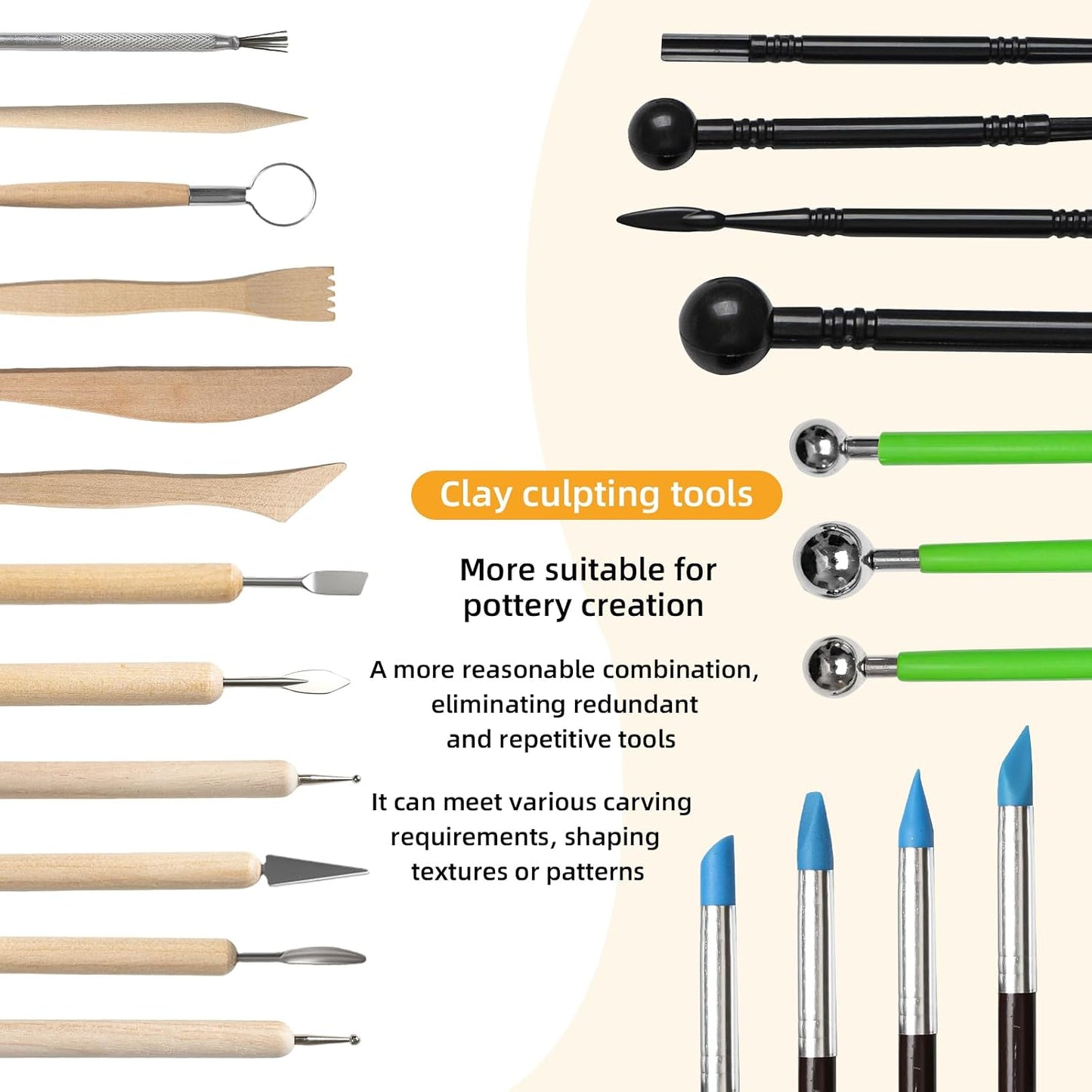 Leyclub 29 PCS Clay Tool, Clay Sculpting Tools Kit, Pottery Tools Can be Used for Stippling, Carving, Molding, and Shaping Clay Crafts, for Beginners, Hobbyists, Artists