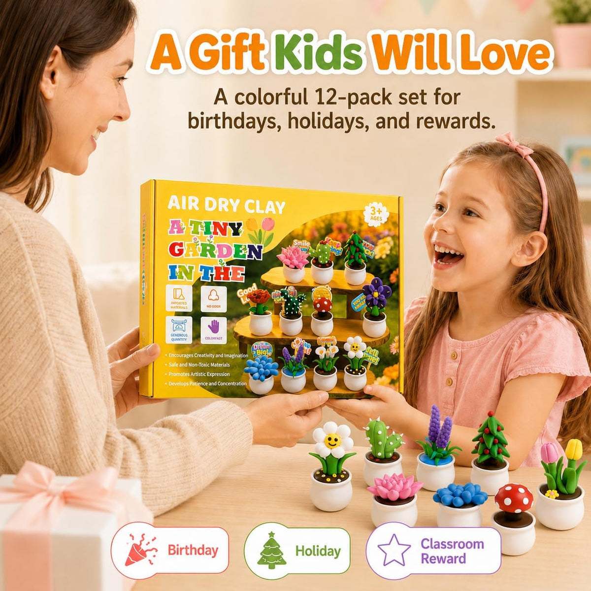 Air Dry Clay Kit for Kids, 12 Plants Modeling Magic Clay Sculpting Tools