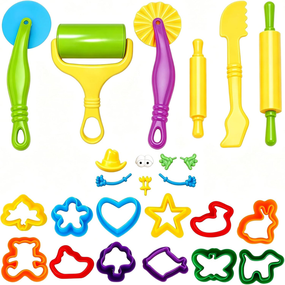 Dough Tools Set for Kids Ages 2-4, 25pc Play Accessories with Molds Cutters