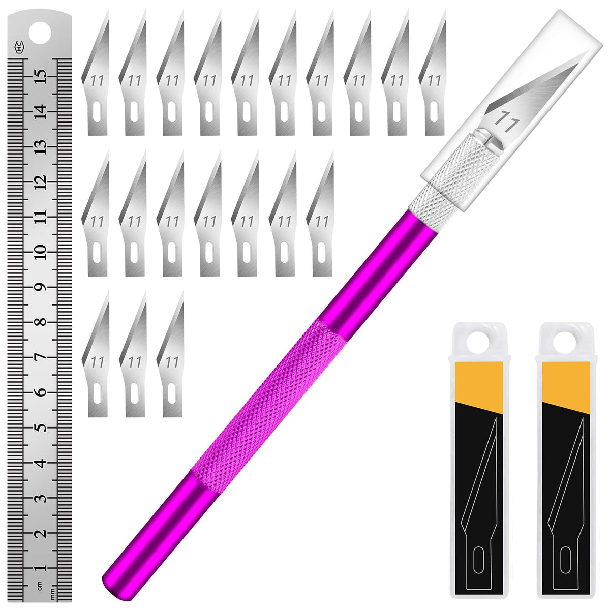 DIYSELF Craft Hobby Knife Set with 10 Extra #11 Blades, 6-Inch Metal Ruler