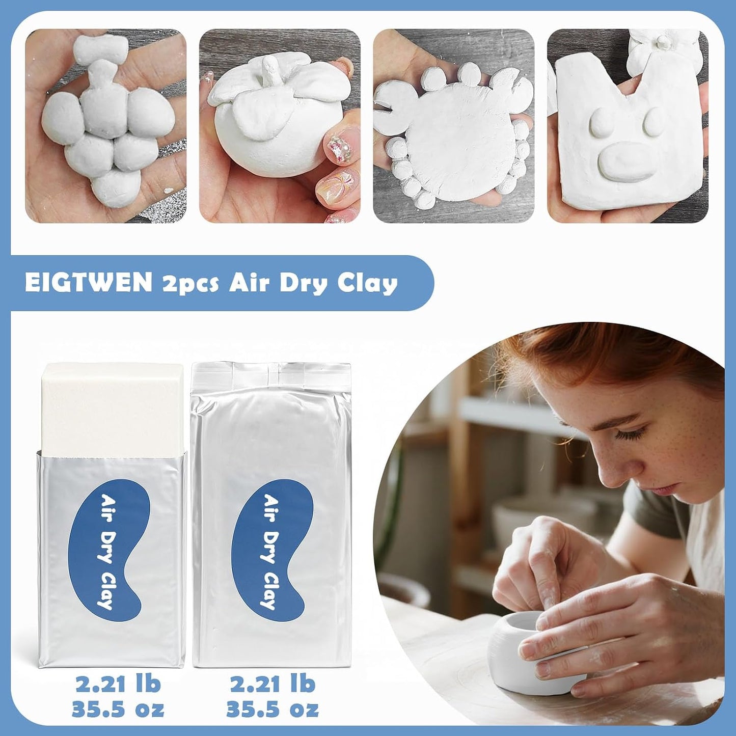 EIGTWEN 20pcs Air Dry Clay for Adults Kit, Full Tools, Ideal for Beginners