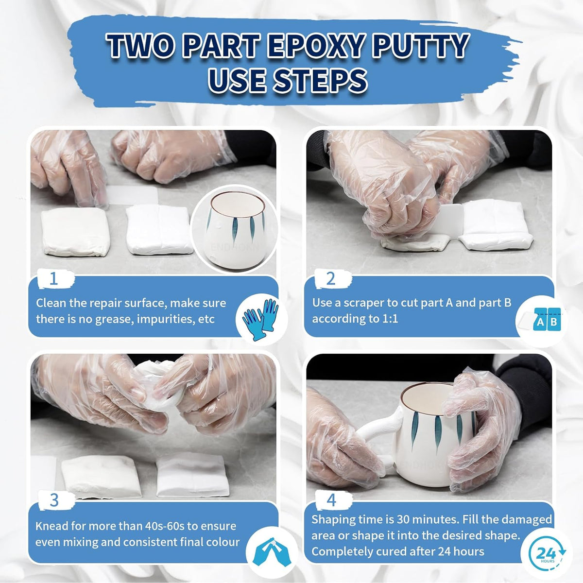 Epoxy Putty, Endhokn 10.5oz White Putty Stick Fix Leaks, Cracks and Fill Holes, Sculpting, Modeling, Epoxy Sculpt Clay for Metal, Ceramics, Plastic, Wood, Tile, Concrete 300g