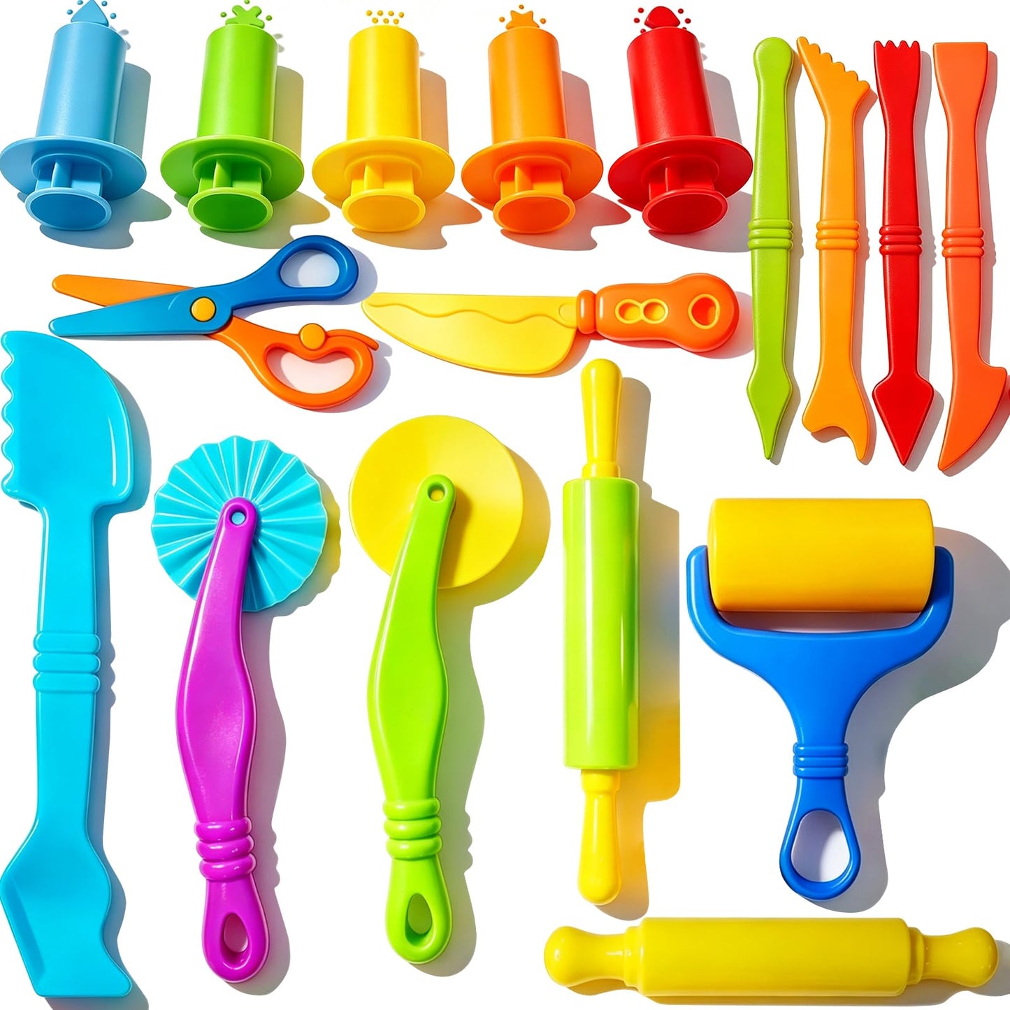 Dough and Clay Play Tools Kit for Kids, Modeling Clay Accessories for Toddlers, Animal Cutters with DIY Rollers & Safety Scissors, Dough Extruder Easy Squeeze for Kids, Ideal Home Play & Baking Set
