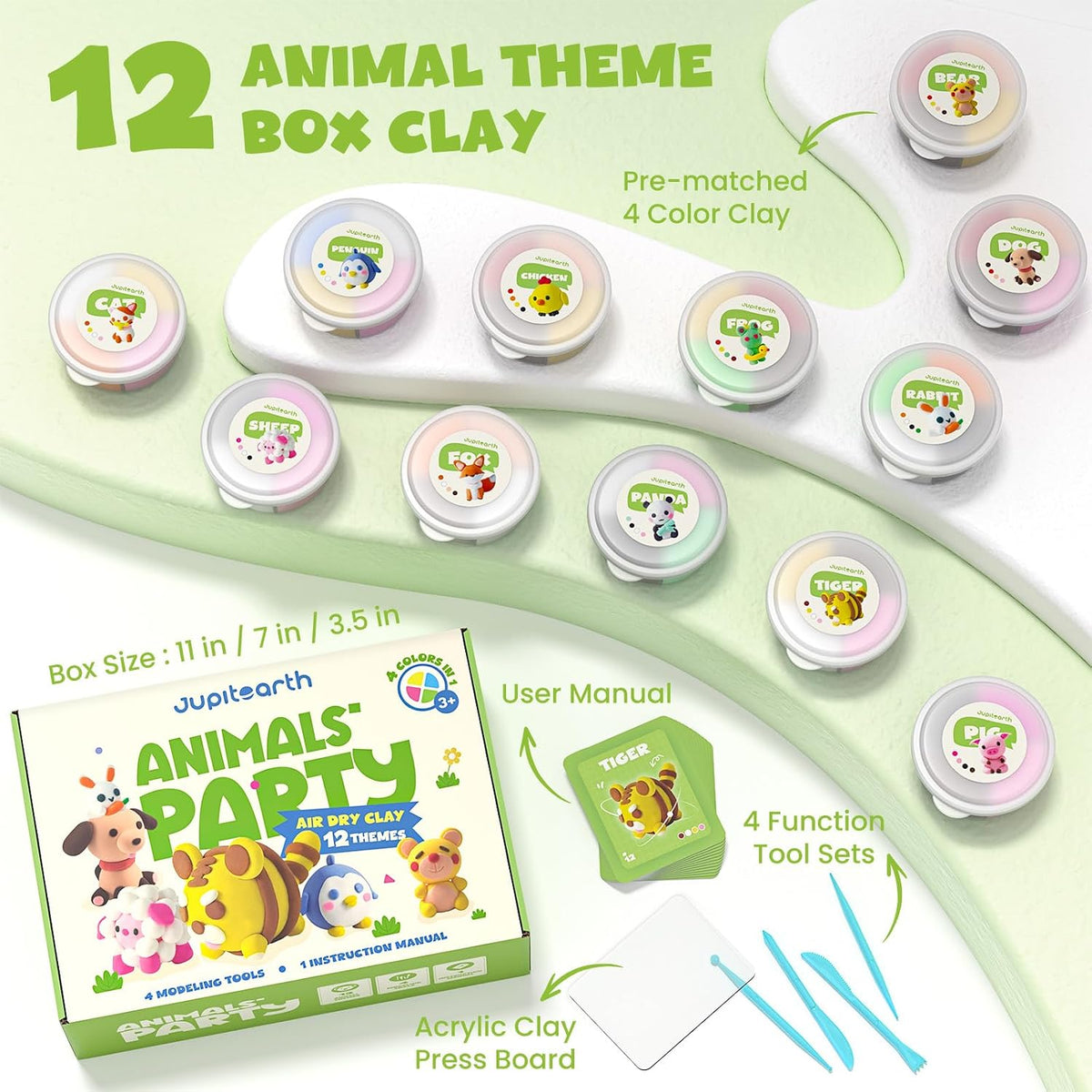 JUPITEARTH Air Dry Clay for Kids,12 Animals Theme Party Modeling Clay Set