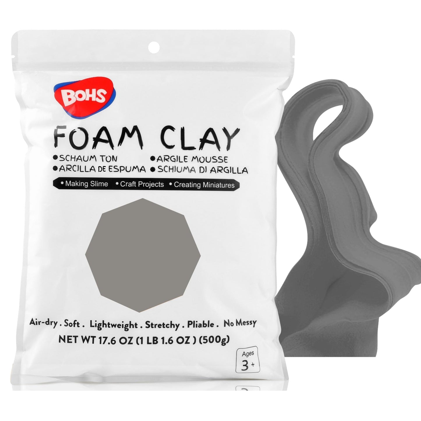 BOHS Foam Clay, White Air Dry Modeling Clay, 1.1 lb