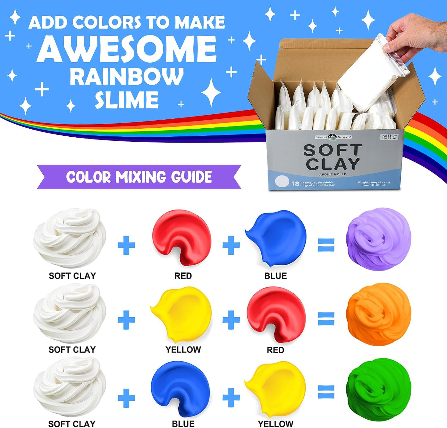 Original Stationery Soft Clay Modeling Compound - 4 lb (1.8 kg), White - Air Dry Cloud Dough & Butter Slime Clay for DIY Slime Kit, Arts & Crafts, Ages 7+ Kids Crafts