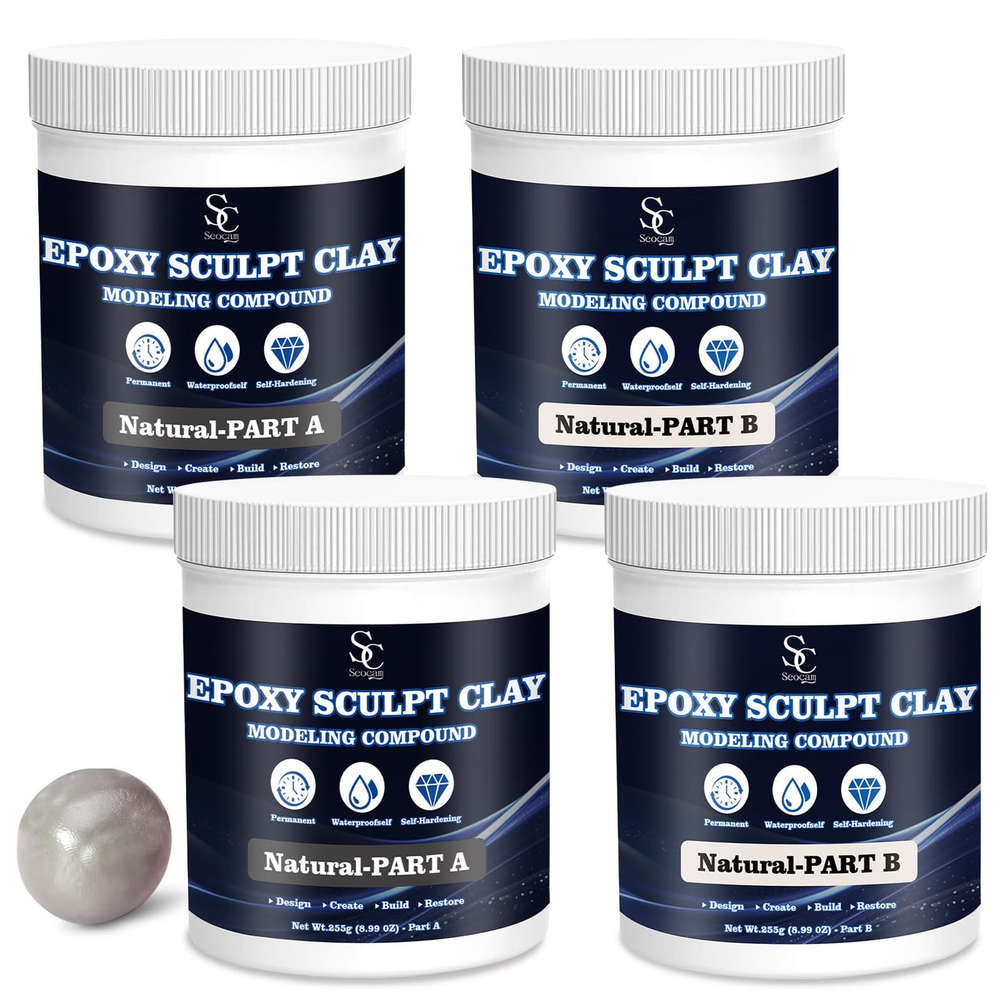 Epoxy Putty Sculpt Clay, 2 Part A & B for Sculpting, Modeling, Building, and Repairing, 1 Pound, Natural