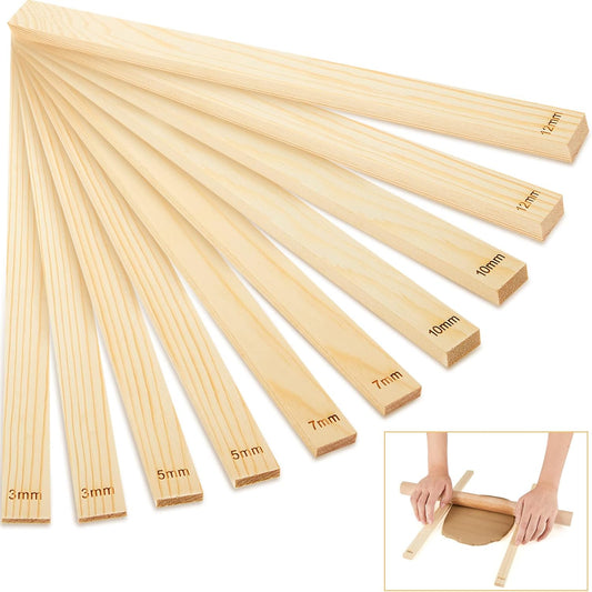 Sasylvia 10 Pcs Clay Pottery Rolling Pin Guides,5 Size,Wood Color