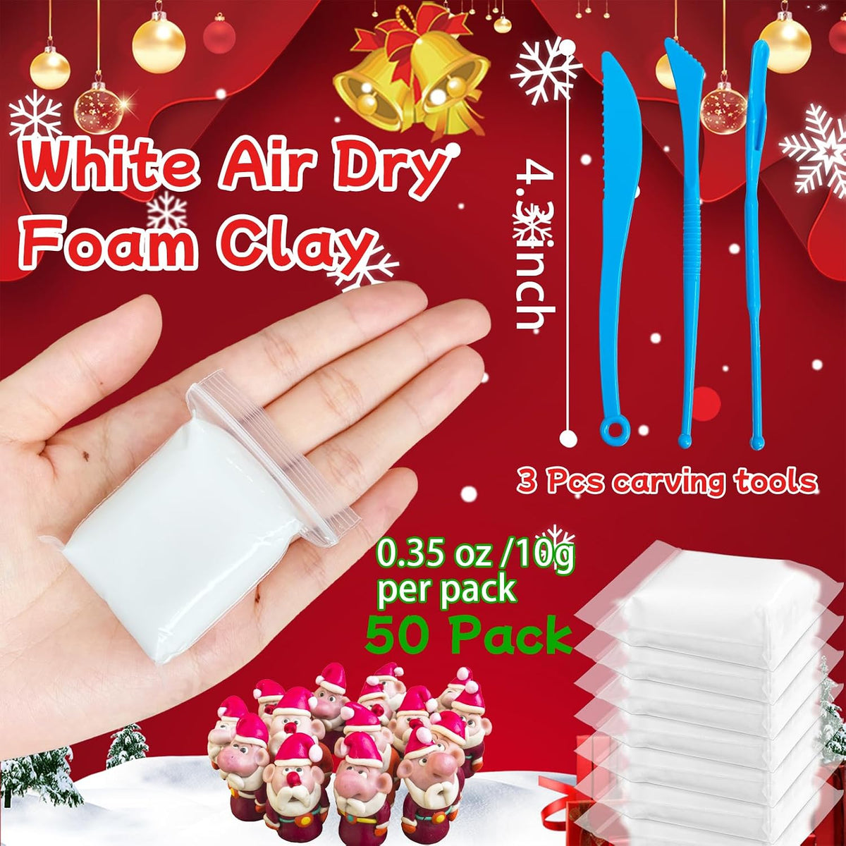 50 Pack White Air Dry Foam Clay,1.12lb Soft Molding Lightweight Clays with 3 Pcs Sculpting Tools for Kids,Adults,Crafting Cosplay,Artistic Projects