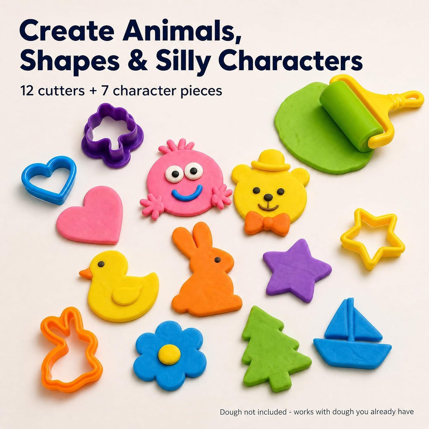 Dough Tools Set for Kids Ages 2-4, 25pc Play Accessories with Molds Cutters