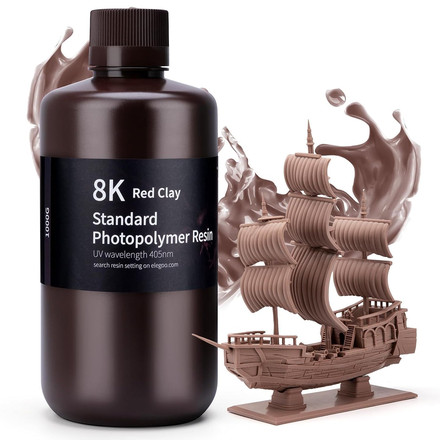 ELEGOO 8K Standard Resin for 3D Printing, Ultra Precision, 405nm Fast UV Curing Photopolymer 3D Resin for 8K 9K 12K 16K Resin 3D Printer, Red Clay 1000g