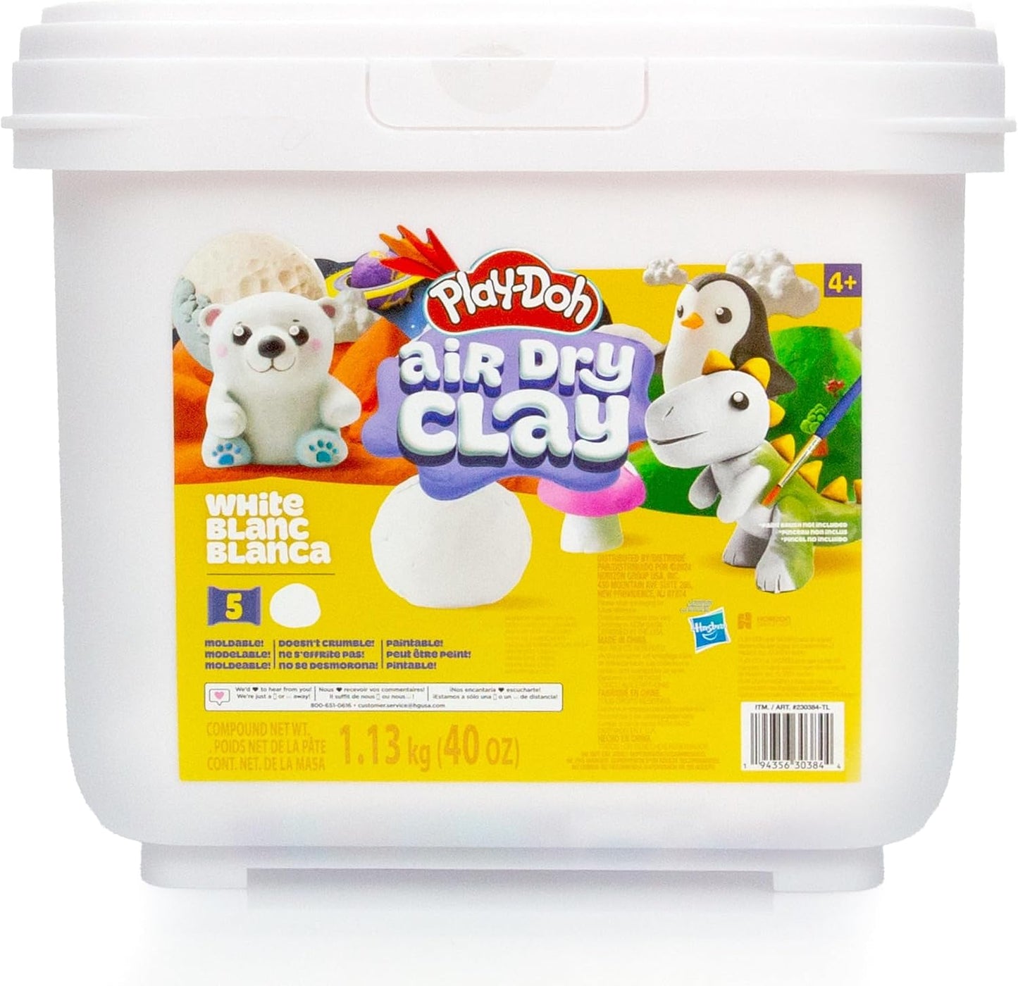 Play-Doh Air Dry Clay Bucket, 2.5 lb. of Paintable White Modeling Clay, Arts & Crafts Gift, Craft Supplies, Sculpting and Molding Clay for Kids