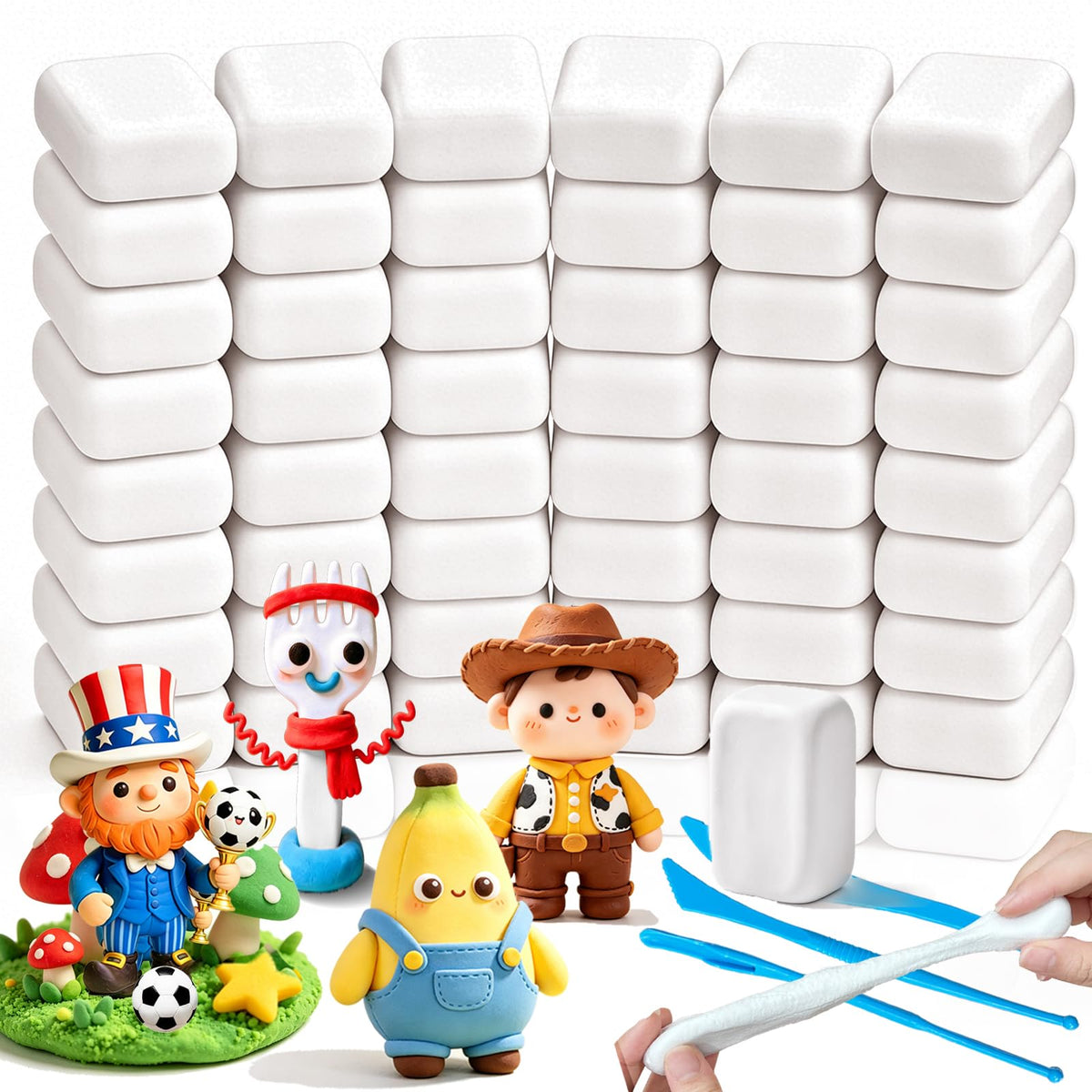 50 Pack White Air Dry Foam Clay,1.12lb Soft Molding Lightweight Clays with 3 Pcs Sculpting Tools for Kids,Adults,Crafting Cosplay,Artistic Projects