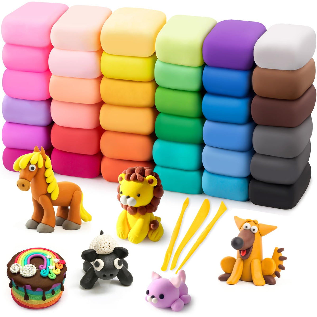 Air Dry Clay 24 Colors, Modeling Clay for Kids, DIY Molding Magic Clay, Toy Gifts for Age 3+ Years Old Boys Girls Kids