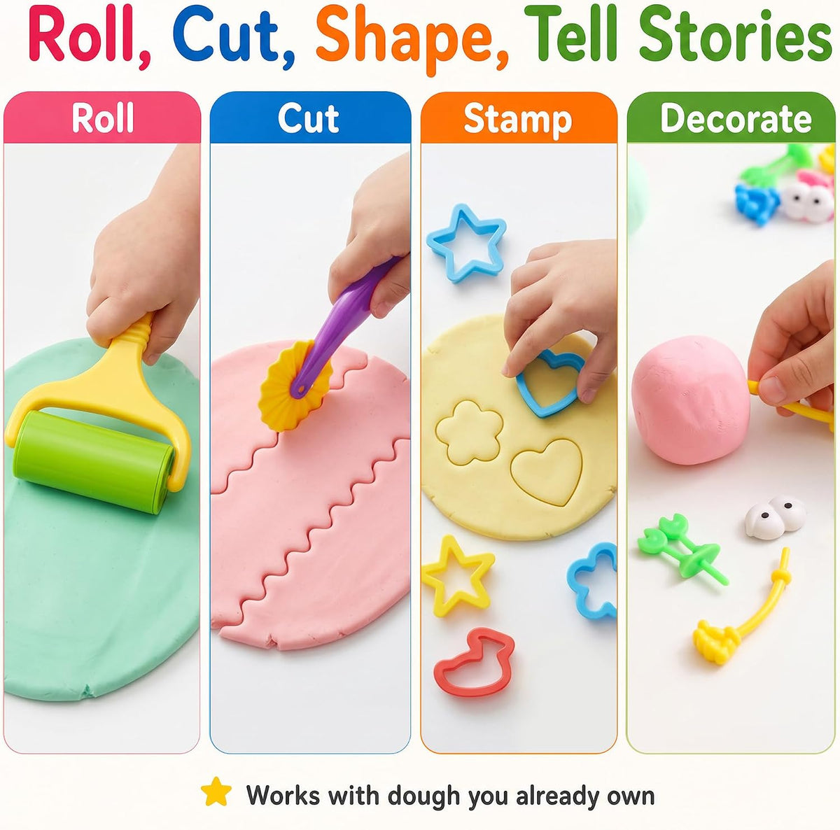 Dough Tools Set for Kids Ages 2-4, 25pc Play Accessories with Molds Cutters