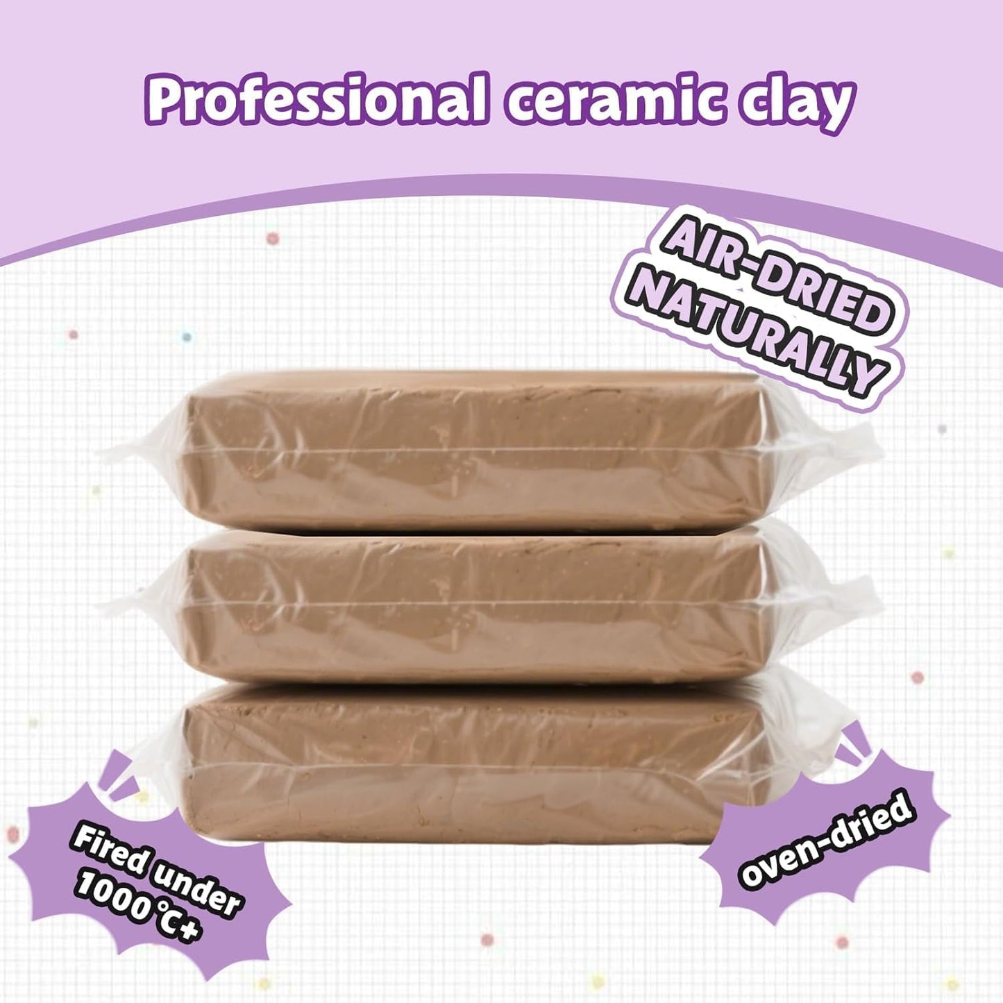 3 PCS Air Dry Clay - 3.3lbs Natural Modeling Pottery Clay for Wheel
