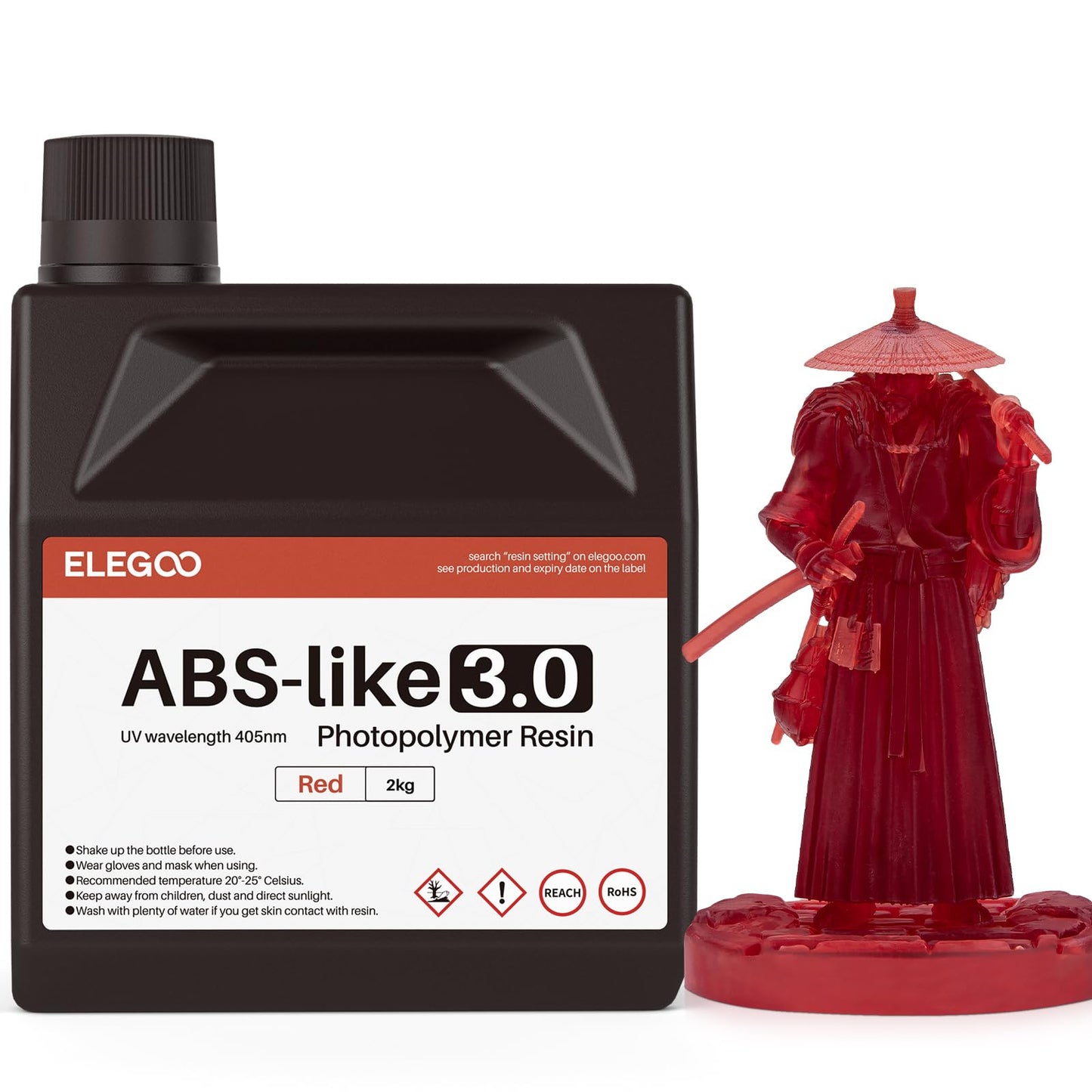 ELEGOO Upgraded ABS-Like 3D Printer 8k Resin 3.0, 405nm UV-Curing LCD Resin High Precision Fast Curing Non-Brittle Photopolymer Resin for LCD Printing Red Clay 2KG