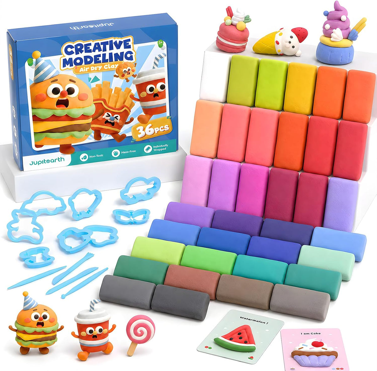 JUPITEARTH Air Dry Clay for Kids, 36 Colors Modeling Clay Kit