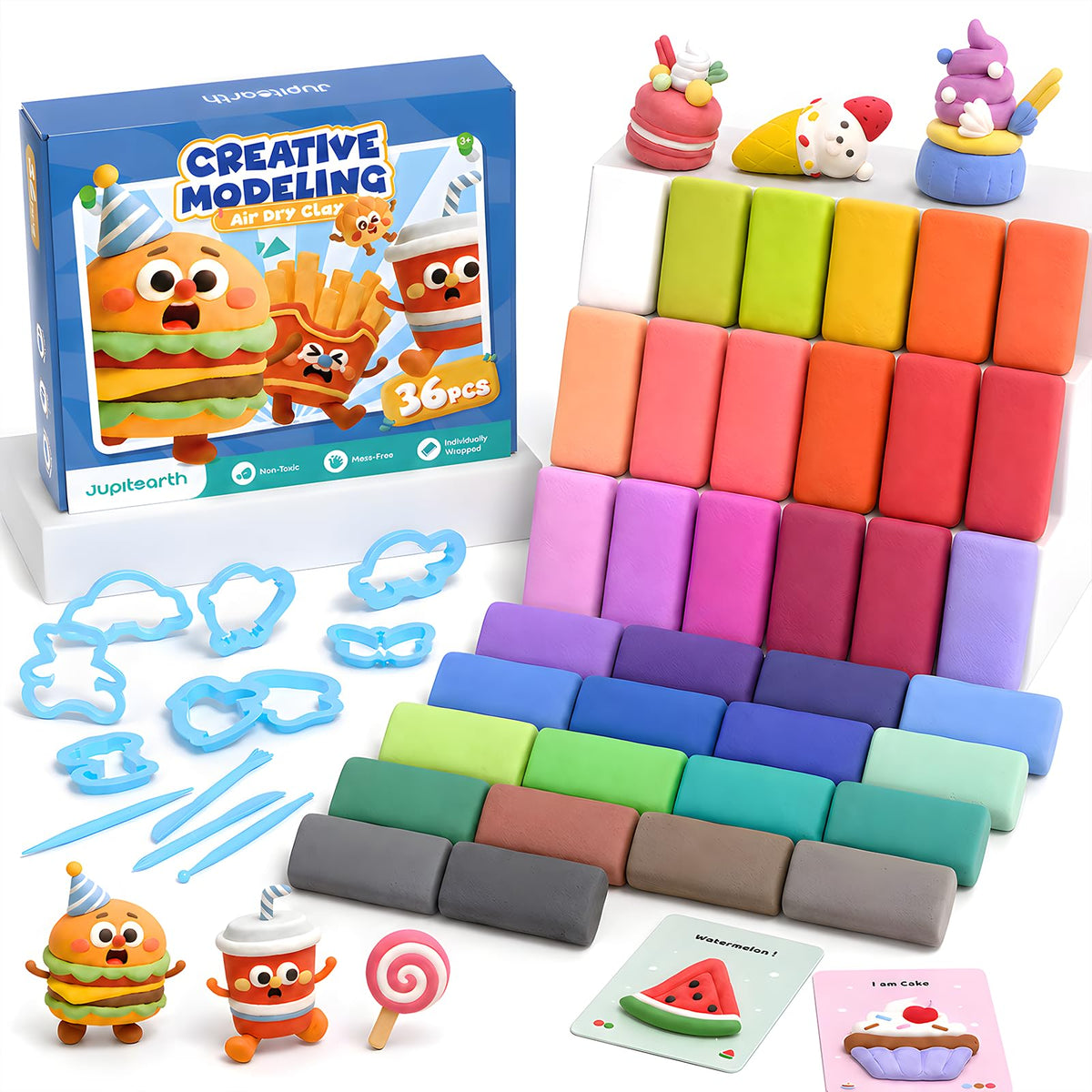 JUPITEARTH Air Dry Clay for Kids, 36 Colors Modeling Clay Kit