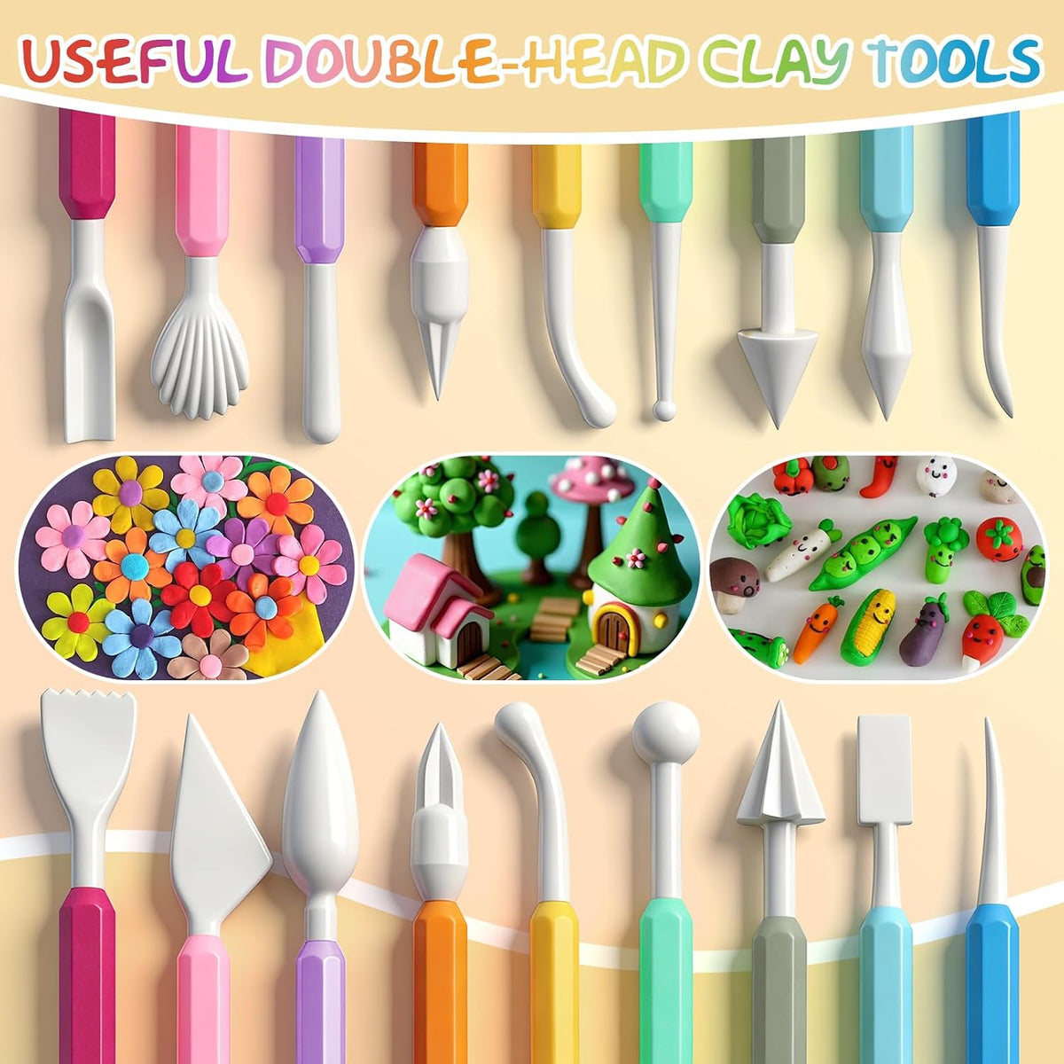 16PCS Double Head Sculpting Tools Set, Clay Tools Kit with 1.7 FL OZ Air Dry Clay Glaze for DIY Pottery, Molding Polymer Clay – Safe & Ergonomic Grip for Craft Lovers & Beginners