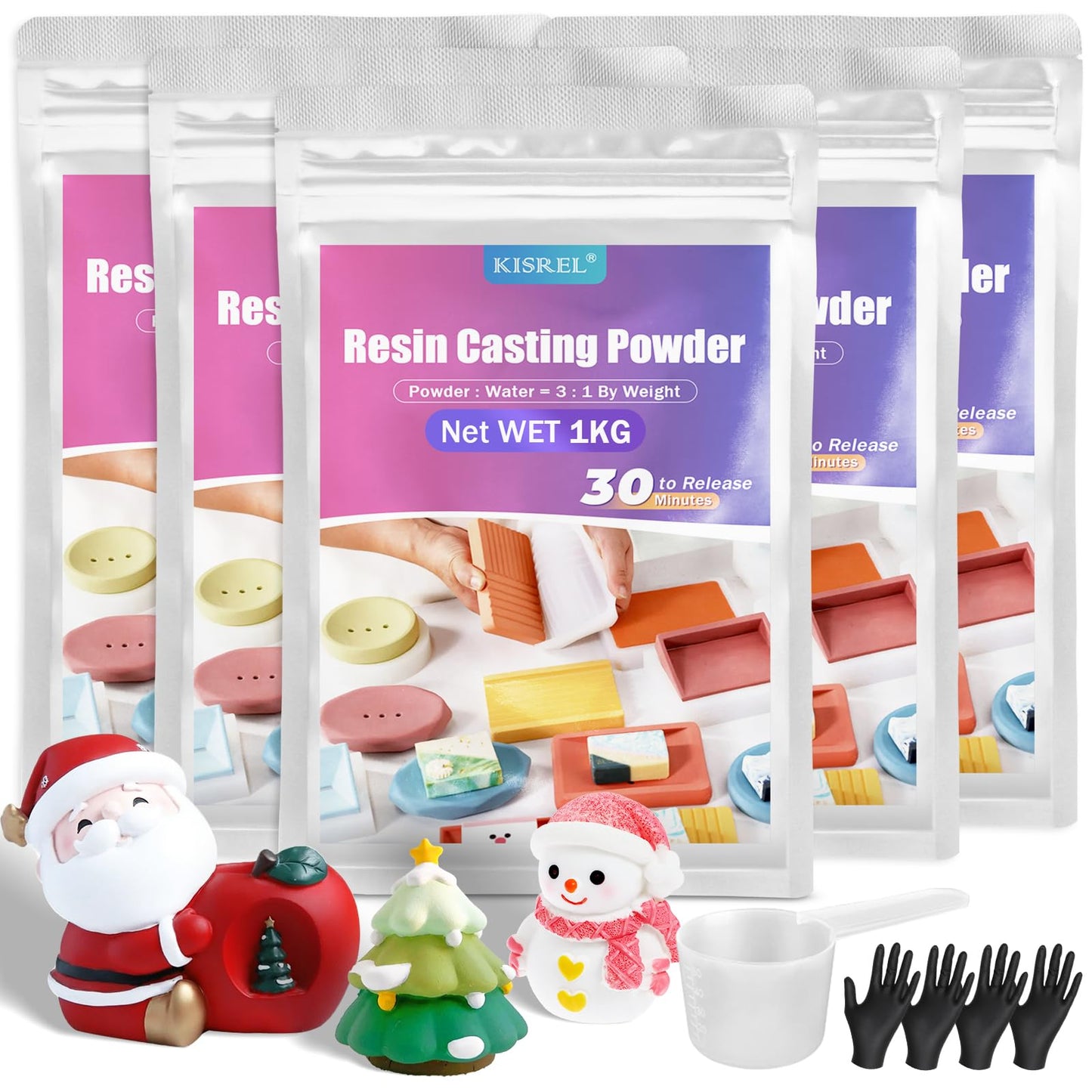 Resin Casting Powder 3000g (Packaging Upgrade), 20~30 Minutes Demold, Water Activated Plaster Powder for Craft Casting, Easy Mixing and Self Leveling