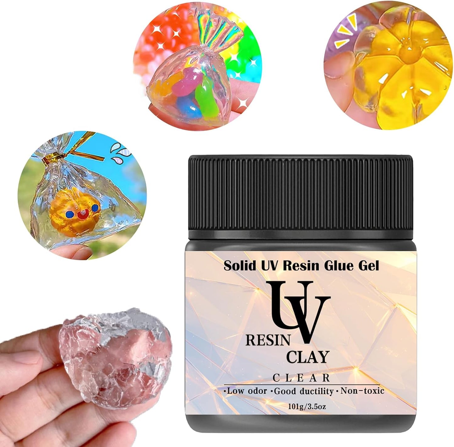 UV Clay Clear Polymer Resin for 3D Crafts, DIY Jewelry Making, Silicone Molds, UV Curing, Crystal Clear Casting, Miniature Art, and Handmade Resin Projects (3.5oz)