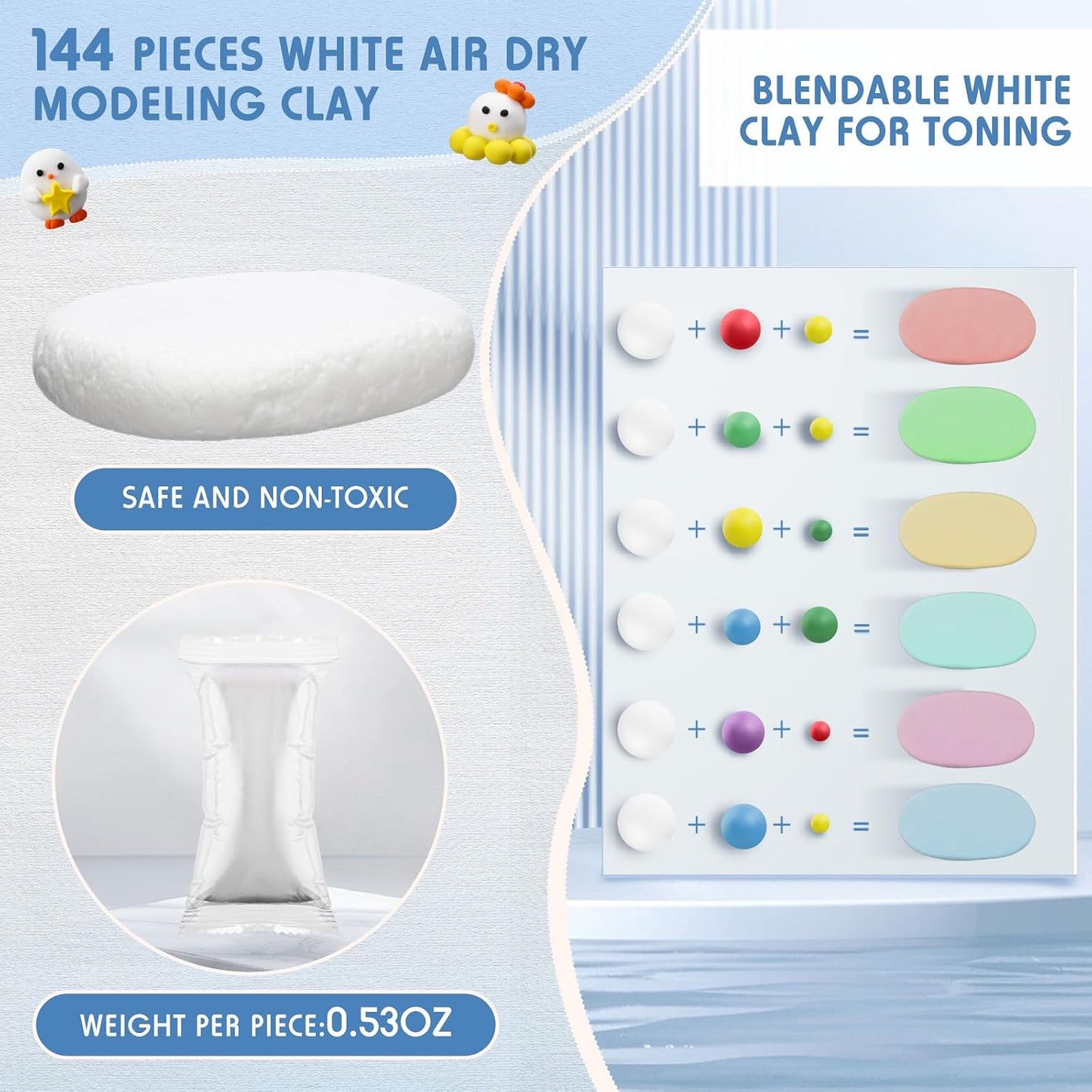 WinnerWhy 144 Pcs Total 76oz Air Dry Clay Soft Non-Toxic Molding Clay for DIY Arts Craft Sculpting Molding Projects Rewards Supplies(White)