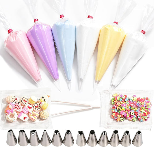 Decoden Cream Glue Clay Set with 12 Piping Tips DIY Phone Case Art Crafts