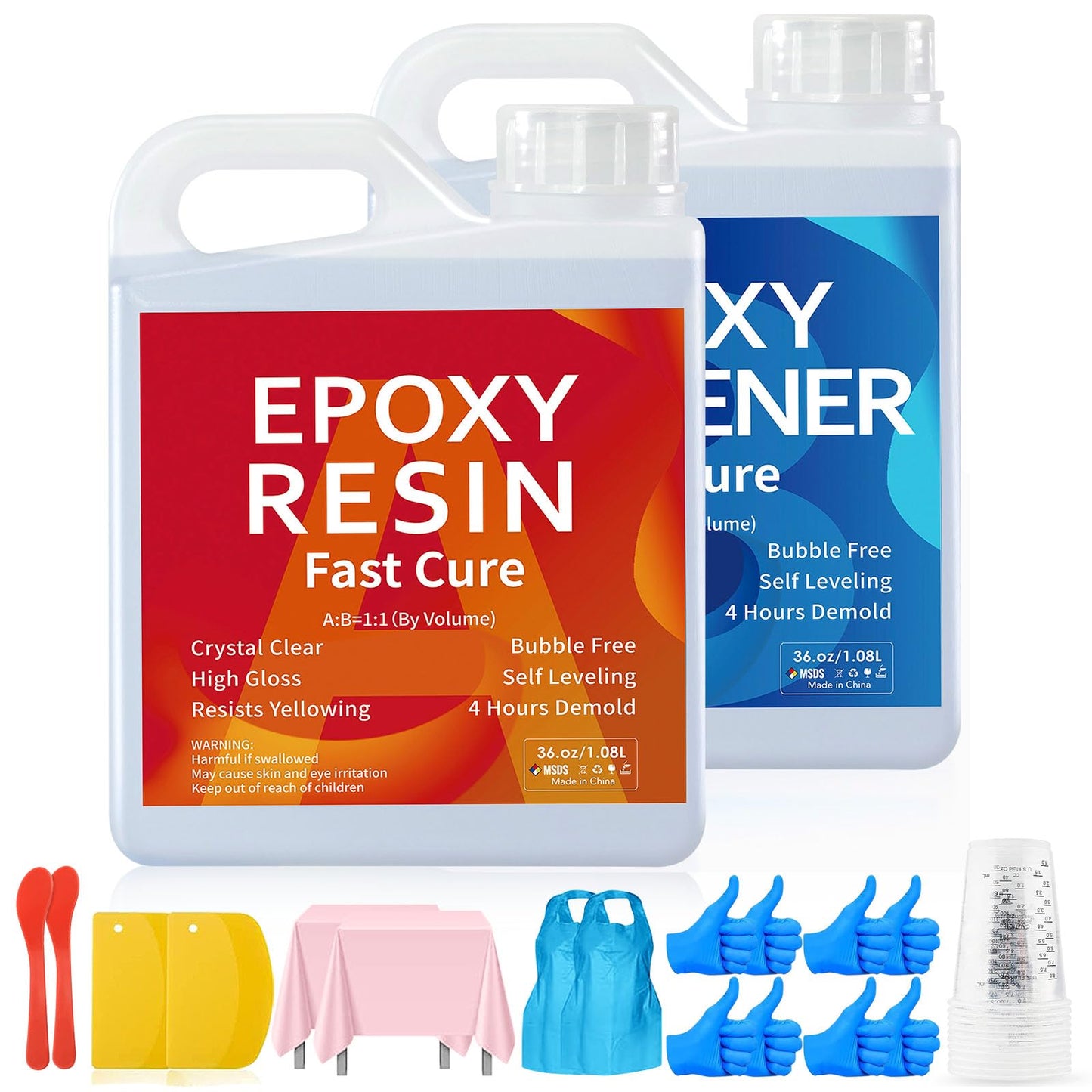 JANCHUN Crystal Clear Epoxy Resin Kit 16oz, Bubble-Free, Anti-Yellowing, Self Leveling Easy Mix 1:1 Coating and Casting Resin for Table Top, Molds, Tumbler Crafts, Painting, Jewelry, DIY Gifts