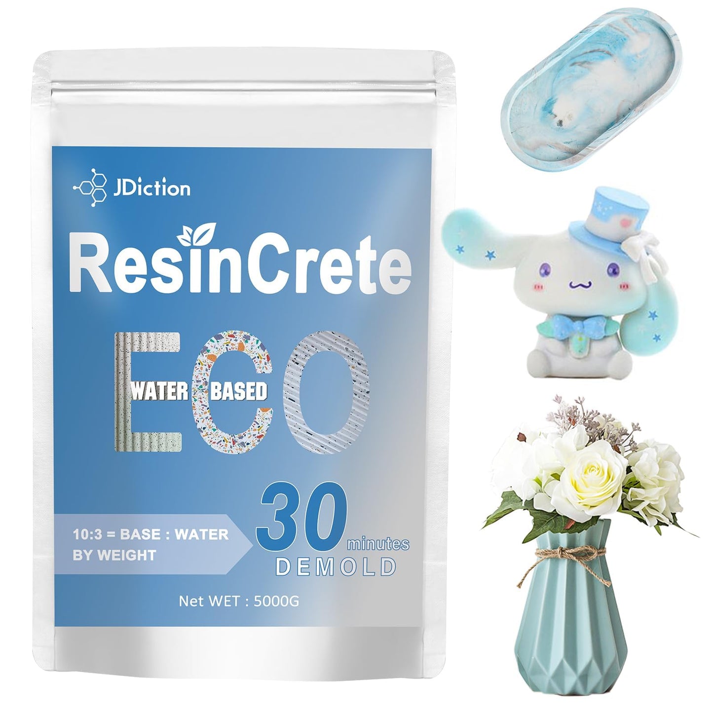 JDiction ResinCrete, 1000G Water-Based Eco-Friendly Formula, 20-30 Minutes Demold Fast Curing Eco Casting for Beginners, Mineral Casting Powder, Easy Mix for DIY Home Art