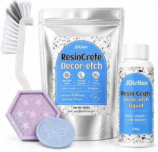 JDiction ResinCrete Decor-Etch Stone Effect Microcement Kit – Aggregate Inlaid & Acid-Etch Formula | High Hardness & Fast Curing | 5:1 Precision Mix for Real Stone Texture (1000g Powder+200g Liquid)