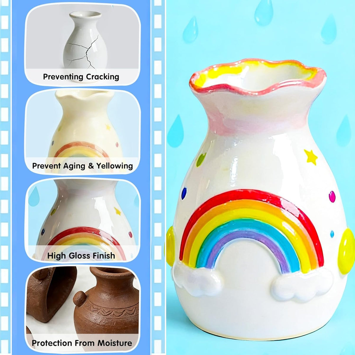Air Dry Clay Glaze, 6.8 OZ/200ml High Gloss Varnish, Protective Sealant to Prevent Cracking & Scratching While Providing a Gloss Glaze Effect - for Ceramics, Wood, Acrylic Painting and Crafts (Gloss)
