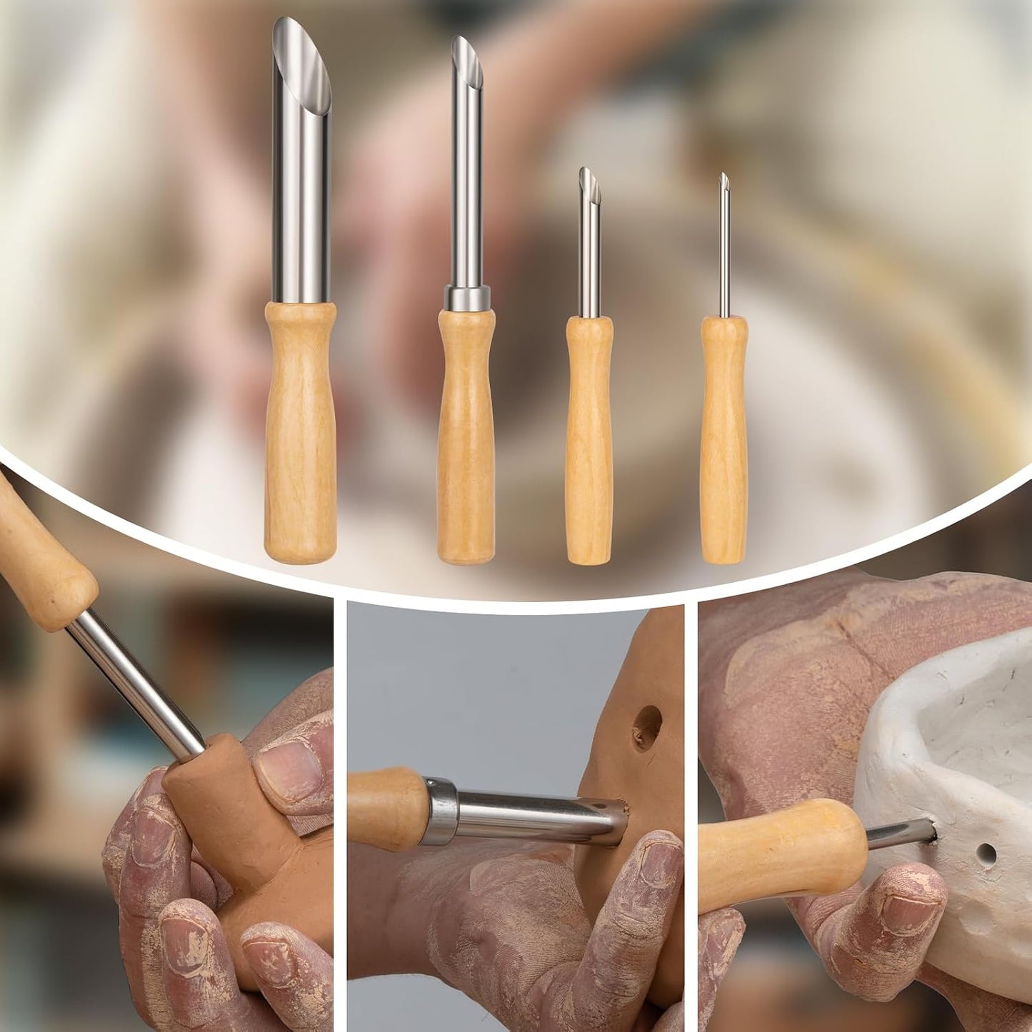 Amrules 4 Pcs Clay Hole Cutters Sculpting Tools Set for Pottery