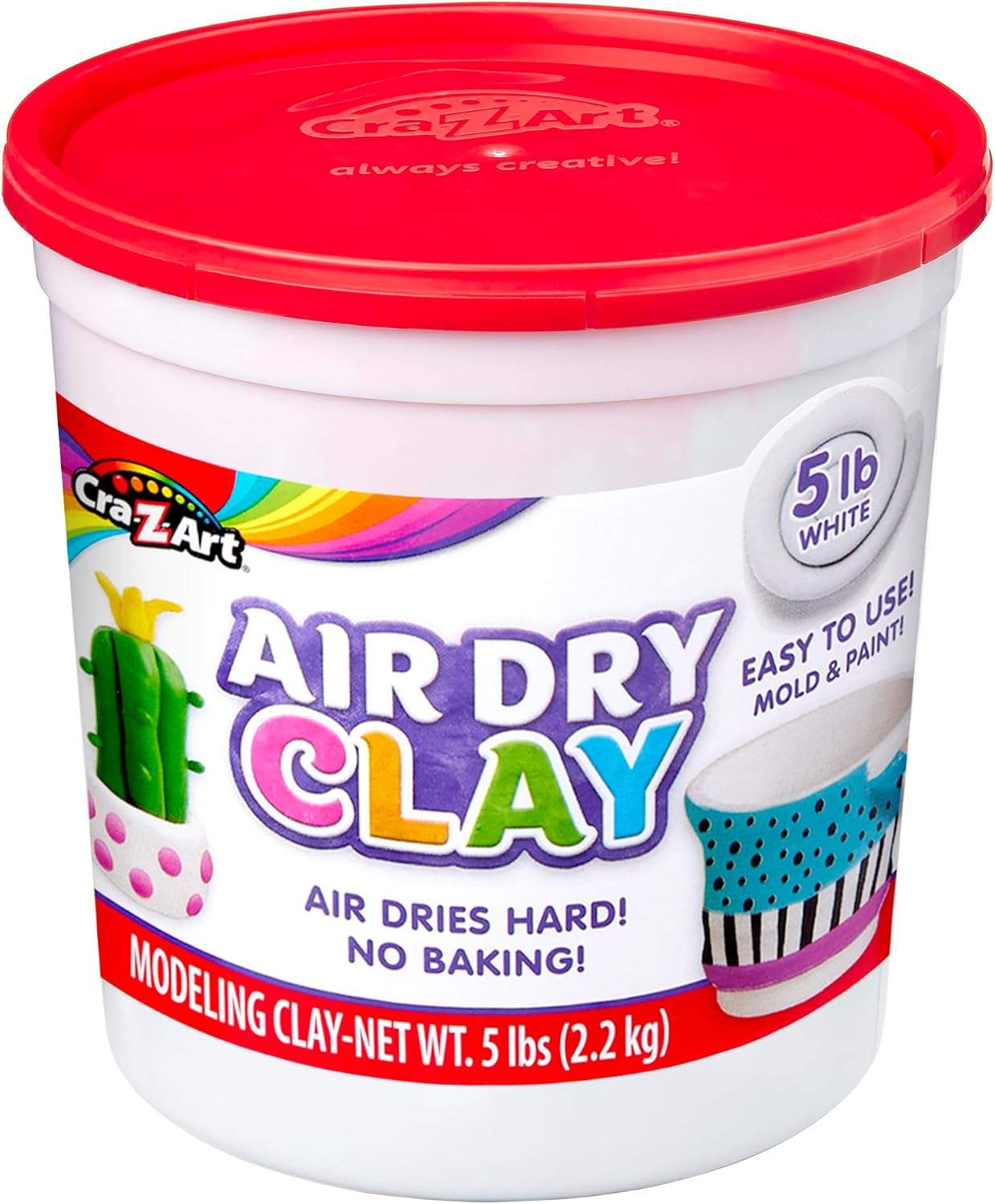 Cra-Z-Art Air Dry Clay - 5lb Bucket Natural White Modeling Clay, Perfect for Sculpting, School Projects, Bulk Class Supplies for Teachers, Day Cares, Camps, Essential for School