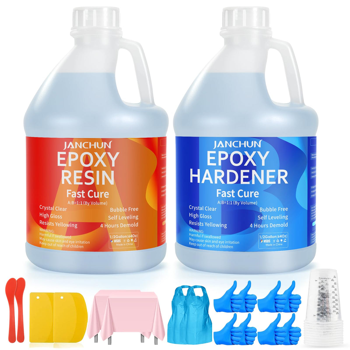 JANCHUN Crystal Clear Epoxy Resin Kit 16oz, Bubble-Free, Anti-Yellowing, Self Leveling Easy Mix 1:1 Coating and Casting Resin for Table Top, Molds, Tumbler Crafts, Painting, Jewelry, DIY Gifts